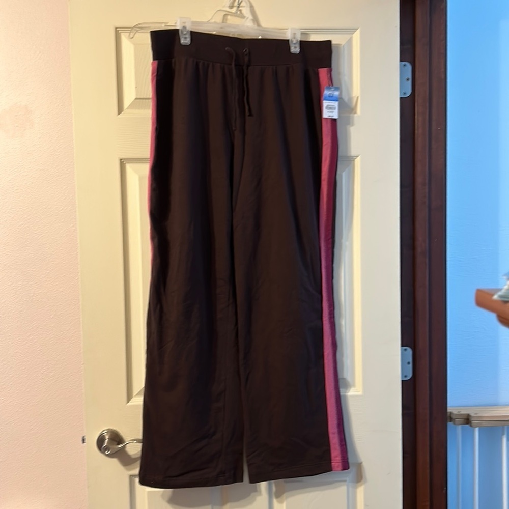NWT SJB Workout Pants Brown Pink Stripe XL
